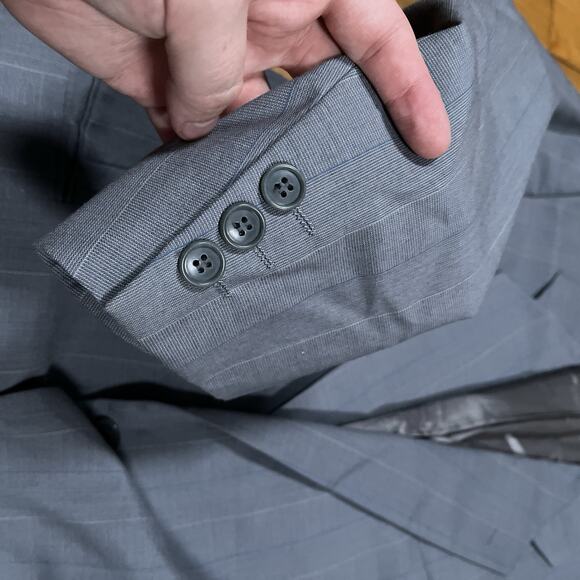 Vintage YSL Yves Saint Laurent Gray Striped 80s Two Button Blazer Made in France - Picture 12 of 14